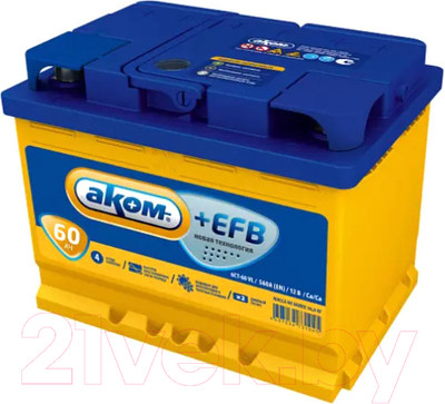 Автомобильный аккумулятор AKOM 6СТ-60 Рус + EFB L + 600A (60 А/ч)