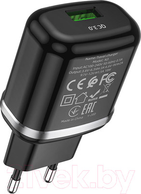 Адаптер питания сетевой Hoco N3 QC3.0 USB 1xUSB-А / 6931474729347 (черный)