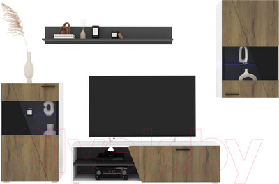 Горка для гостиной Interline Neo-6 с подсветкой (белый/дуб вотан)