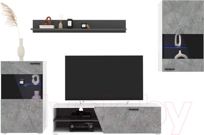 Горка для гостиной Interline Neo-6 с подсветкой (белый/керамика)
