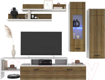 Горка для гостиной Interline Neo-7 с подсветкой (белый/дуб вотан)