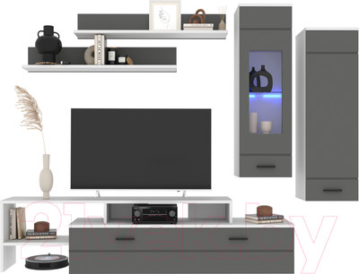 Горка для гостиной Interline Neo-7 с подсветкой (белый/серый)