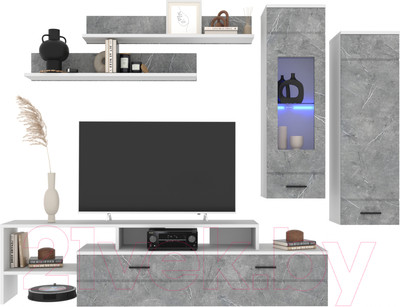 Горка для гостиной Interline Neo-7 с подсветкой (белый/керамика)