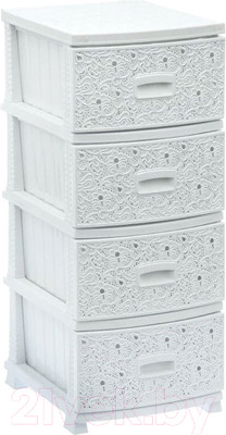 Комод пластиковый Росспласт Декор Ажур 4 яруса (белый)