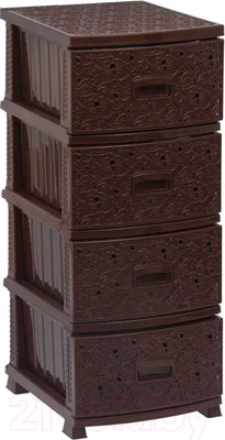 Комод пластиковый Росспласт Декор Ажур 4 яруса (коричневый)