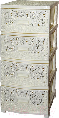 Комод пластиковый Росспласт Декор Ажур 4 яруса (слоновая кость)