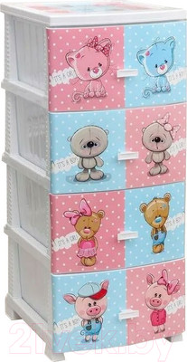 Комод пластиковый Росспласт Декор Друзья 4 яруса (белый)