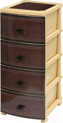 Комод пластиковый Росспласт Декор Кожа 4 яруса (бежевый)