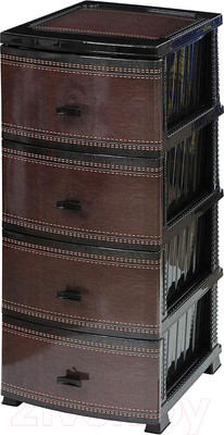 Комод пластиковый Росспласт Декор Кожа 4 яруса (черный)