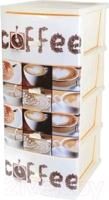 Комод пластиковый Росспласт Декор Кофе 4 яруса (слоновая кость)