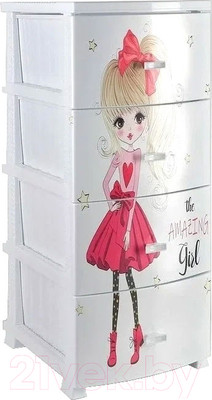 Комод пластиковый Росспласт Декор Красотка Моно 4 яруса (белый)