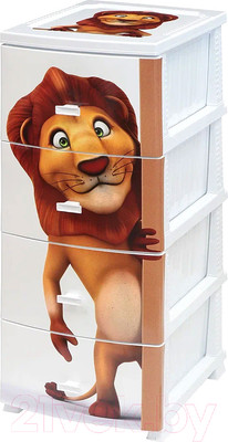 Комод пластиковый Росспласт Декор Лев Моно 4 яруса (белый)