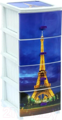 Комод пластиковый Росспласт Декор Париж Моно 4 яруса (белый)