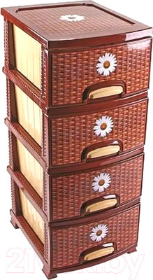 Комод пластиковый Росспласт Декор Плетенка 4 яруса (коричневый)