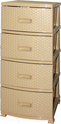 Комод пластиковый Росспласт Декор Ротанг 4 яруса (бежевый)