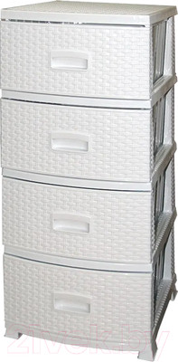 Комод пластиковый Росспласт Декор Ротанг 4 яруса (белый)