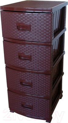 Комод пластиковый Росспласт Декор Ротанг 4 яруса (коричневый)