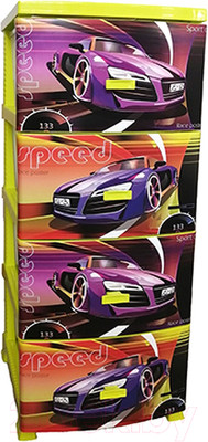 Комод пластиковый Росспласт Декор Спорткар 4 яруса (лимонный)