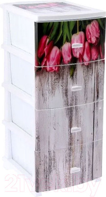 Комод пластиковый Росспласт Декор Тюльпан Моно 4 яруса (белый)