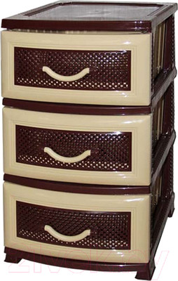 Комод пластиковый Росспласт Дельфин 3 яруса (бежевый/коричневый)