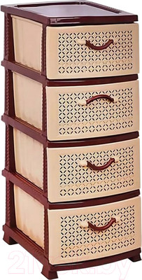 Комод пластиковый Росспласт Ромашка 4 яруса (бежевый/коричневый)