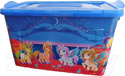 Контейнер для хранения Росспласт Единорожки (50л, темно-голубой)
