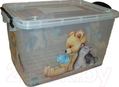 Контейнер для хранения Росспласт Мишка и Котенок (50л, прозрачный)