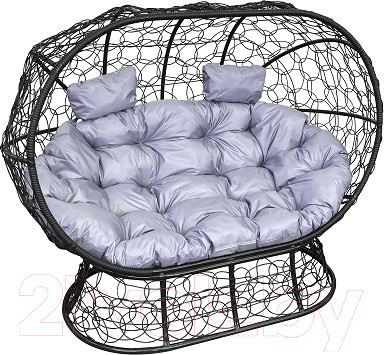 Диван садовый M-Group Лежебока / 11190409 (на подставке с черным ротангом/серая подушка)