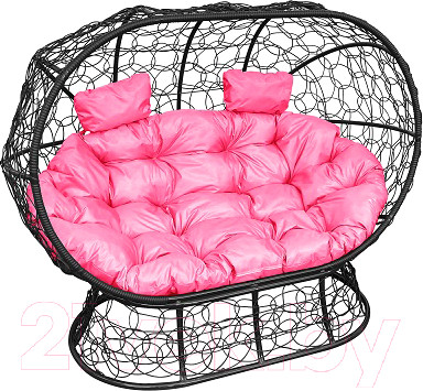 Диван садовый M-Group Лежебока / 11190408 (на подставке с черным ротангом/розовая подушка)