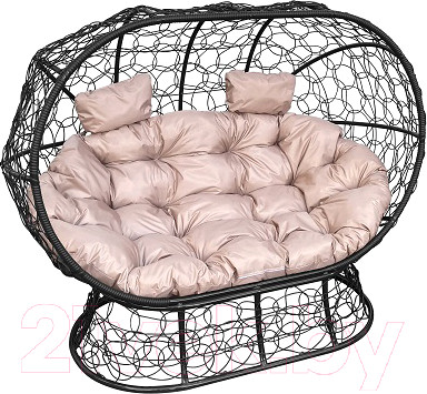 Диван садовый M-Group Лежебока / 11190401 (на подставке с черным ротангом/бежевая подушка)