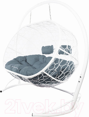 Диван подвесной M-Group Лежебока / 11180109 (с белым ротангом/серая подушка)