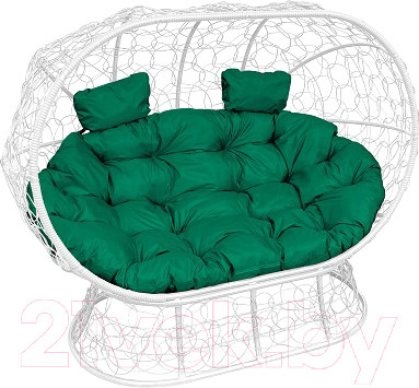 Диван садовый M-Group Лежебока / 11190104 (на подставке с белым ротангом/зеленая подушка)