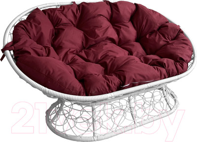 Диван садовый M-Group Мамасан / 12110102 (белый ротанг/бордовая подушка)