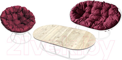 Комплект садовой мебели M-Group Мамасан, Папасан и стол / 12130102 (белый/бордовая подушка)