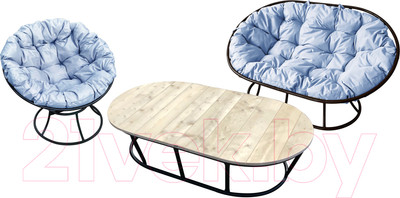 Комплект садовой мебели M-Group Мамасан, Папасан и стол / 12130409 (черный/серая подушка)