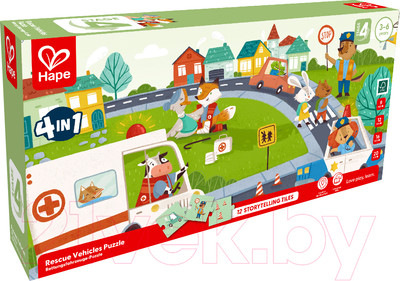 Набор пазлов Hape Спасательные машины 4 в 1 / E1639_HP