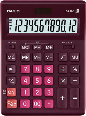 Калькулятор Casio GR-12C-WR-W-EP (бордовый)
