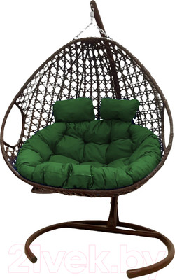 Кресло подвесное M-Group Для двоих Люкс / 11510204 (коричневый ротанг/зеленая подушка)
