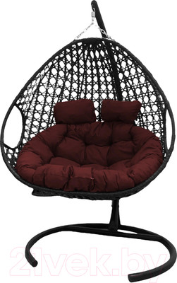 Кресло подвесное M-Group Для двоих Люкс / 11510402 (черный ротанг/бордовая подушка)