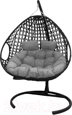 Кресло подвесное M-Group Для двоих Люкс / 11510409 (черный ротанг/серая подушка)