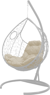 Кресло подвесное M-Group Долька / 11150101 (белый ротанг/бежевая подушка)