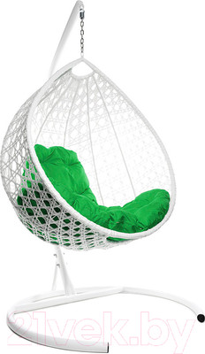 Кресло подвесное M-Group Капля Люкс / 11030104 (белый ротанг/зеленая подушка)