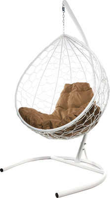 Кресло подвесное M-Group Капля / 11020101 (белый ротанг/бежевая подушка)
