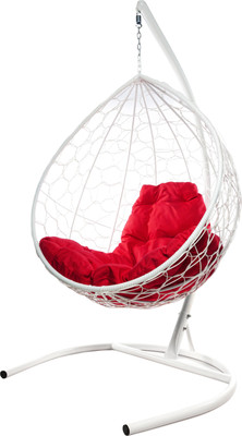 Кресло подвесное M-Group Капля / 11020106 (белый ротанг/красная подушка)