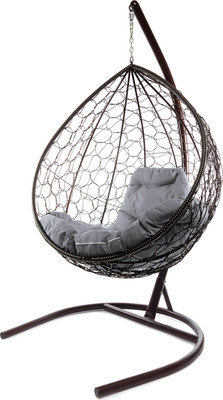 Кресло подвесное M-Group Капля / 11020209 (коричневый ротанг/серая подушка)