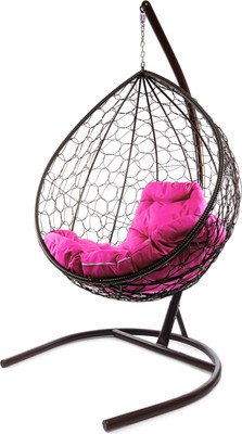 Кресло подвесное M-Group Капля / 11020208 (коричневый ротанг/розовая подушка)