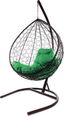Кресло подвесное M-Group Капля / 11020204 (коричневый ротанг/зеленая подушка)