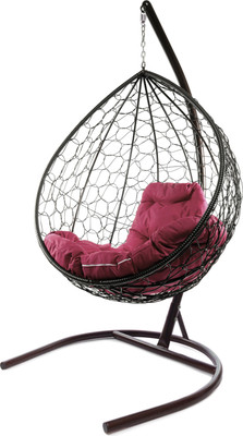 Кресло подвесное M-Group Капля / 11020202 (коричневый ротанг/бордовая подушка)