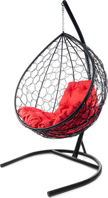 Кресло подвесное M-Group Капля / 11020406 (черный ротанг/красная подушка)