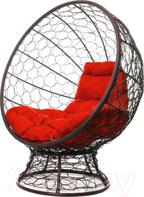 Кресло садовое M-Group Кокос на подставке / 11590206 (коричневый ротанг/красная подушка)